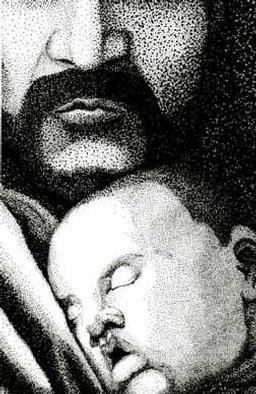 William Ground; Father And Child, 2000, Original Drawing Pen, 5 x 7 inches. Artwork description: 241 Ink on Bainbridge board. Includes mat, mounting, and black aluminum frame- 8x10 inches...