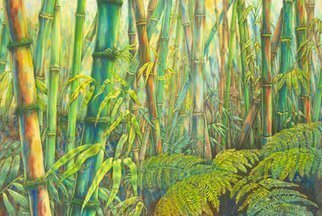 Deborah Wilson; Menehune, 2010, Original Printmaking Giclee, 36 x 24 inches. Artwork description: 241   bamboo, menehune, botanical, hawaiiana, tropical.  Menehune is a scene depicting a forest of bamboo.  However, those who look carefully will be rewarded with a glimpse of the elusive menehune. This gicle' e print is produced on archival canvas and coated with a protective coating.  It is hand- ...