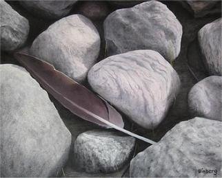 Peter Winberg; All Alone, 2005, Original Painting Oil, 41 x 33 cm. Artwork description: 241 The painting is based on a photograph taken by me during a visit to Kristianopel, in the south- east of Smaland. A feather all alone among the stones....