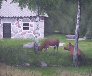 Peter Winberg; Resting Cows, 2003, Original Painting Oil, 46 x 38 cm. Artwork description: 241 Motif from a photograph I took when visting the forest outside Gavadstorp, in Smaland/ Sweden. Oil on canvas board...