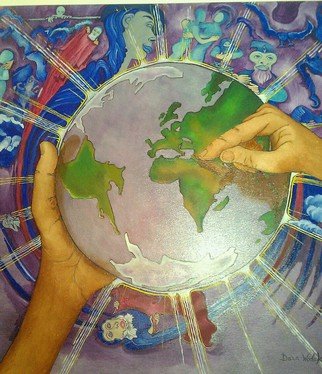 Dana Wodak; Mother Earth2, 2015, Original Painting Oil, 80 x 80 cm. Artwork description: 241  spiritual cosmic univers art realistic oilpaintings in thin layers of colourfineart DanaWodak ...