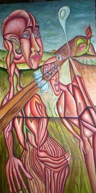 Richard Beckholt; Cross Plane Imaging, 2005, Original Painting Oil, 24 x 48 inches. Artwork description: 241  EXPLORES THE EVENT OF BEINGS EXITING IN MULTIPLE PLANES AT THE SAME MOMENT IN TIME ...