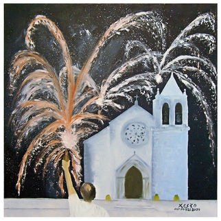 Xesko - Francisco Santos; Firebeer, 2007, Original Painting Oil, 70 x 70 cm. Artwork description: 241  The best way to do a party is with fireworks and beer ...