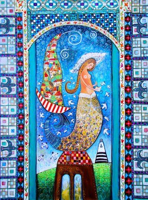 Yana Ilieva; Naiad, 2016, Original Painting Acrylic, 81 x 60 cm. Artwork description: 241 art artnaive naive paintings paintingsnaive artgallery illustrations teatime ...