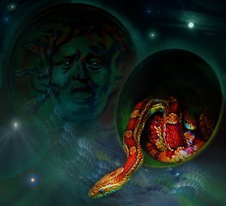 Yury Yanin; Meduza, 2015, Original Digital Art, 7.7 x 6.6 inches. Artwork description: 241 Conceptual, night, snakes, nightmare, meduza...