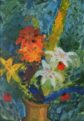 Vladimir Yaskin; July Bouquet, 2010, Original Painting Oil, 35 x 50 cm. Artwork description: 241  bouquet flowers lilies ...