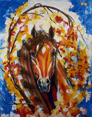 Yelena Rubin; Firefall Horse, 2011, Original Painting Oil, 22 x 28 inches. Artwork description: 241  This painting will brighten your home or art collection and induce inspiration, relaxation and joy, providing a cozy atmosphere for many years to come.Extra thick impasto layers of oil paint in shades of vibrant red, yellow, green, and blue.Every artwork is done using the best ...