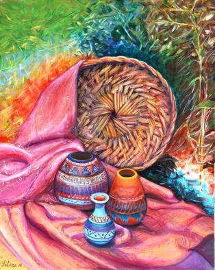 Yelena Rubin; Still Life With Indian Pottery, 2011, Original Painting Acrylic, 24 x 30 inches. Artwork description: 241  This painting done in acrylic on canvas, bright in colors with great details and textures. Every artwork is done using the best grade paints and materials giving you beautiful paintings with textured, vibrant and rich colors. It is an authentic work of art, for beginning art collectors ...