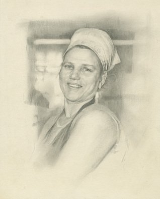 Yuri Yudaev; Ekaterina Theodorovna Vor..., 1983, Original Drawing Pencil, 6.4 x 8 inches. Artwork description: 241  graphite pencil on paper 6. 4 X 8. 0 in. ( 20 X 16 cm) Portrait of Spinner Vorotnikova from Domodedovo, Moscow region  ...