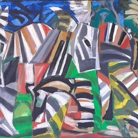 Steve Njenga: 'zebras', 2020 Acrylic Painting, Abstract Figurative. Artist Description: An acrylic on canvas painting. Here I used brushstrokes in rhythm with the patterns and potency of the animals in relation to their surrounding. ...