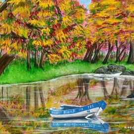Althea E Jenkins: 'autumn pond', 2017 Acrylic Painting, Landscape. Artist Description: Pond...