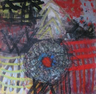 Annette Kearney: 'Untitled 4', 2011 Encaustic Painting, Abstract.     encaustic, painting, abstract, annette kearney, modern, contemporary, oil pastel, abstract expressionism, geometric, blue, red, white, colorful, wood panel, painted, art, modern art, wax painting, pigment sticks    ...