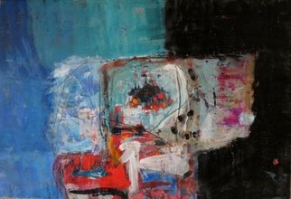 Annette Kearney: 'untitled 1', 2010 Encaustic Painting, Abstract.  encaustic, painting, abstract, annette kearney, modern, contemporary, oil pastel, abstract expressionism, geometric, blue, red, white, colorful, wood panel, painted, art, modern art, wax painting, pigment sticks ...