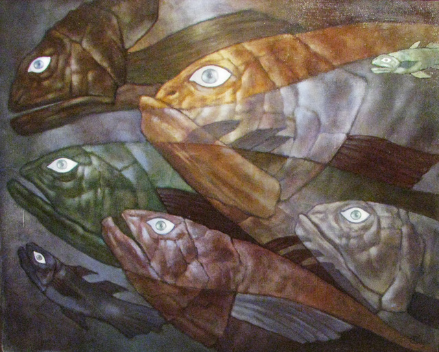 Artist Alexandra Schastlivaya. 'Fishes' Artwork Image, Created in 2013, Original Painting Oil. #art #artist