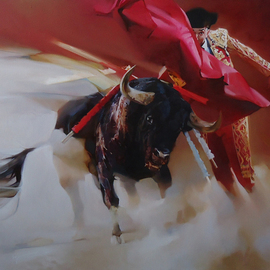 Alexey Chernigin: 'last dance', 2017 Oil Painting, Figurative. Artist Description: Corrida, torrero, bull, fight, one- on- one, movement, drama...