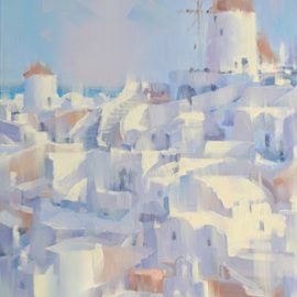 Alex Hook Krioutchkov Artwork Santorini, 2015 Oil Painting, Architecture