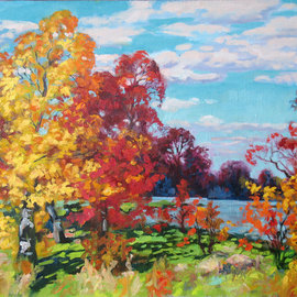 Alexander Bezrodnykh: 'autumn', 2016 Oil Painting, Landscape. Artist Description: Autumn, trees, day...