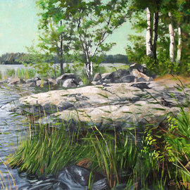 Alexander Bezrodnykh: 'bakur island', 2016 Oil Painting, Landscape. Artist Description: Island, lake, summer...