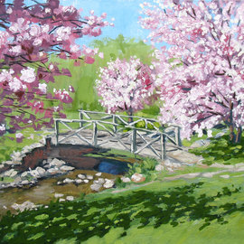 Alexander Bezrodnykh: 'bridge apple trees', 2017 Oil Painting, Landscape. Artist Description: Bridge, Apple Trees, Spring...