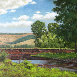 Alexander Bezrodnykh: 'high waterside', 2015 Oil Painting, Landscape. Artist Description: High waterside, waterside, river, hills, summer...
