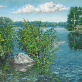 Alexander Bezrodnykh: 'lake 61 5x92 5cm', 2005 Oil Painting, Landscape. Artist Description: Lake, Vuoksa , Islands...