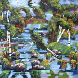 Alexander Bezrodnykh: 'lake vuoksa islands', 2016 Oil Painting, Landscape. Artist Description: Lake, Vuoksa Islands, summer...