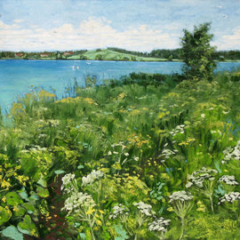Alexander Bezrodnykh: 'pathway lake', 2017 Oil Painting, Landscape. Artist Description: Pathway. Lake...