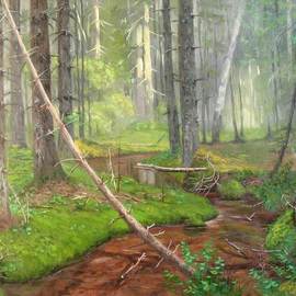Alexander Bezrodnykh: 'stream in the forest', 2006 Oil Painting, Landscape. Artist Description: Stream in the forest, Stream, the forest, ...