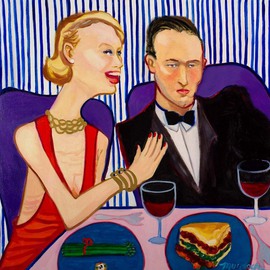 Alice Murdoch: 'DIAMONDS AND PEARLS', 2011 Oil Painting, Figurative. Artist Description:    Woman entertains man                                 ...
