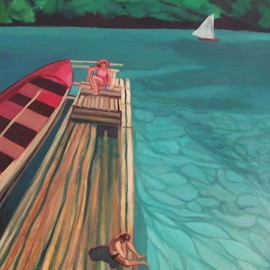 Alice Murdoch: 'On the Dock', 2007 Oil Painting, Figurative. Artist Description:  Vacationing couple ...