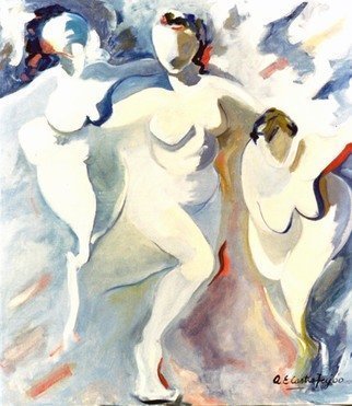 Ana Castro Feijoo: 'dance', 2016 Oil Painting, Abstract Figurative. work with transparencies and light gray colors, inspired by the subtlety of these three women dancing...