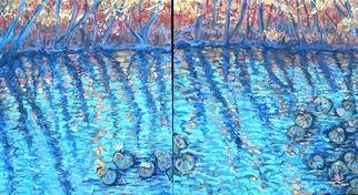 Andree Lisette Herz: 'blue woods', 2004 Acrylic Painting, Landscape. diptych 24x24 in canvas gallery wrapped painted on all sides...