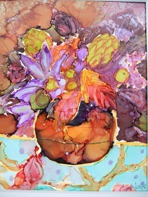 Andree Lisette Herz: 'fall bloom', 2013 Ink Painting, nature.                                   . alcohol ink  painted with q tips on yupo                                             ...