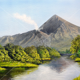 Jorge Paz: 'colosos', 2019 Oil Painting, Landscape. Artist Description: Santa MarAa and Santiaguito volcanoes in Quetzaltenango, Guatemala. ...