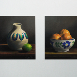 Jorge Paz: 'still life', 2018 Oil Painting, Still Life. Artist Description: Two oil paintings on canvas 10 X 12 inches each mounted on light grey cardboard...