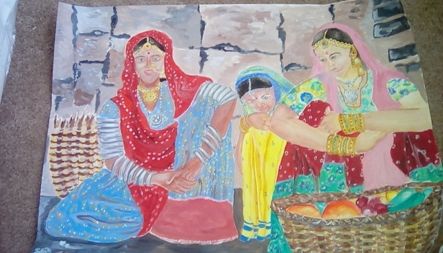 Anuradha Swaminathan  'Indian Vegetable Sellers', created in 2017, Original Painting Acrylic.