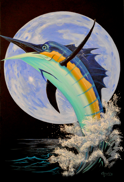 Environmental Artist Apollo  'Blue Marlin Moon', created in 2011, Original Mixed Media.