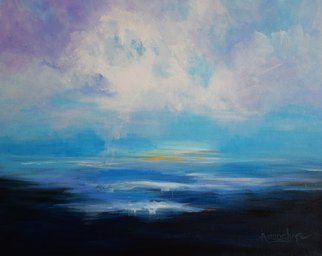 Arrachme Art: 'Clear Skies', 2016 Acrylic Painting, Seascape.  Painted seascape, peaceful, day on the water. horizon, water, sky, blue, paintings, clouds, arrachme, arrachme art...