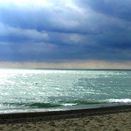 Linda Tenenbaum: 'Stormy Weather', 2007 Color Photograph, Landscape. Artist Description:  Even wintertime at the beach has a certain beauty of its own. The dark clouds create a soft azure hue in the water. This giclee print on watercolor paper has the lush look of a watercolor print. ...