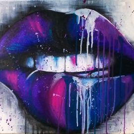 Mel Fiorentino: 'Metallic Blue Purple Lips', 2014 Acrylic Painting, Abstract Figurative. Artist Description:  From the 