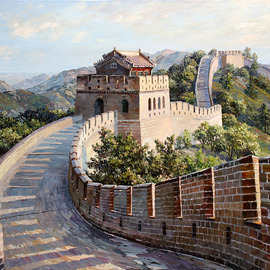 Artemis  Artists Association: 'the great wall of china', 2016 Oil Painting, Landscape. Artist Description: China, Great wall of China, mountains, forest, tree, ladder, morning, tower, battlements, hill, history, ancient, monument, culture...