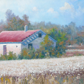 Raymond Paul Moats Artwork Montmorencie Cotton Field, 2015 Oil Painting, Scenic