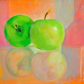 Maria Natoli: 'two green apples I', 2017 Oil Painting, Figurative. 