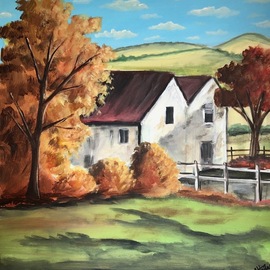 Aisha Haider: 'peaceful autumn', 2019 Acrylic Painting, Landscape. Artist Description: A peaceful Autumn landscape painting which is a delight to view. This painting continues over the sides so it may be hung without a frame and has been signed by the artist. The painting has been varnished with gloss for protection and will be carefully packed in a ...