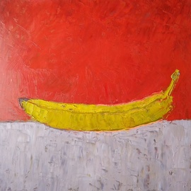 Igor Matselik: 'banana on red', 2022 Oil Painting, Still Life. Artist Description: still life...