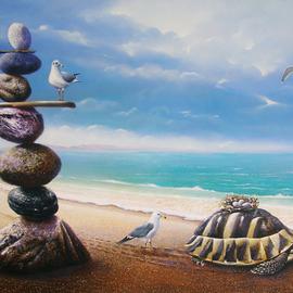 Sabir Haque: 'adoption', 2016 Acrylic Painting, Surrealism. Artist Description: The turtle, the mythical savior or the eggs of a bird that will infuse new life into this world, the mother looks on. ...