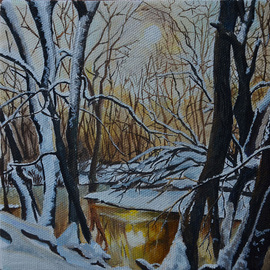 Alena Vladimirovna: 'evening winter forest', 2017 Oil Painting, Landscape. 