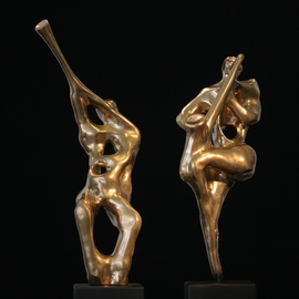 Rogier Ruys: 'Moore music and Sax in Goldleaf', 2015 Other Sculpture, Music. Artist Description:   Figurative Music sculpture Trumpet & Sax in Goldleaf ...