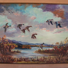 Judith Smith Wilson: 'Mallards in the Marsh', 1971 Oil Painting, Wildlife. Artist Description:  Wild Mallard Ducks landing on marsh.This is an Original Oil owned by the Curriden family of Seattle Washington and is not for sale. However we do have Open Edition Prints available.  $45. 00...