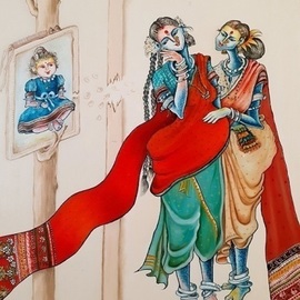 Swapna Mal: 'acceptance', 2020 Oil Painting, Figurative. Artist Description: Girls Birth. . . . . . Mother in law accepted the girl birth . . . . shown in the Mirror...